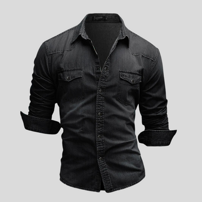 Herren Slimfit Hemd Langarm Blau Denim