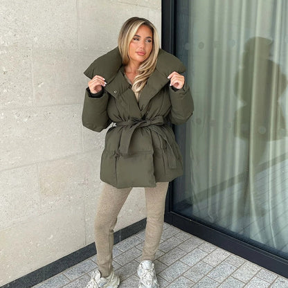 Damen Winterparka Dick Warm Mit Gürtel