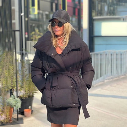 Damen Winterparka Dick Warm Mit Gürtel