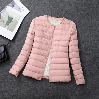 Leichte Daunenjacke Damen Rundhals Ausschnitt - IdealeKleiden