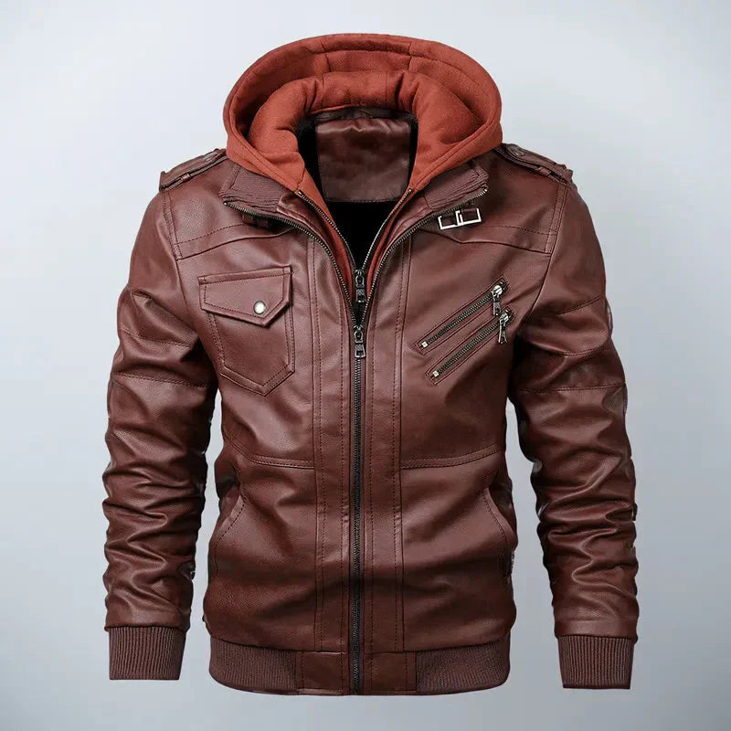 Stilvolle Lederjacke Mit Kapuze