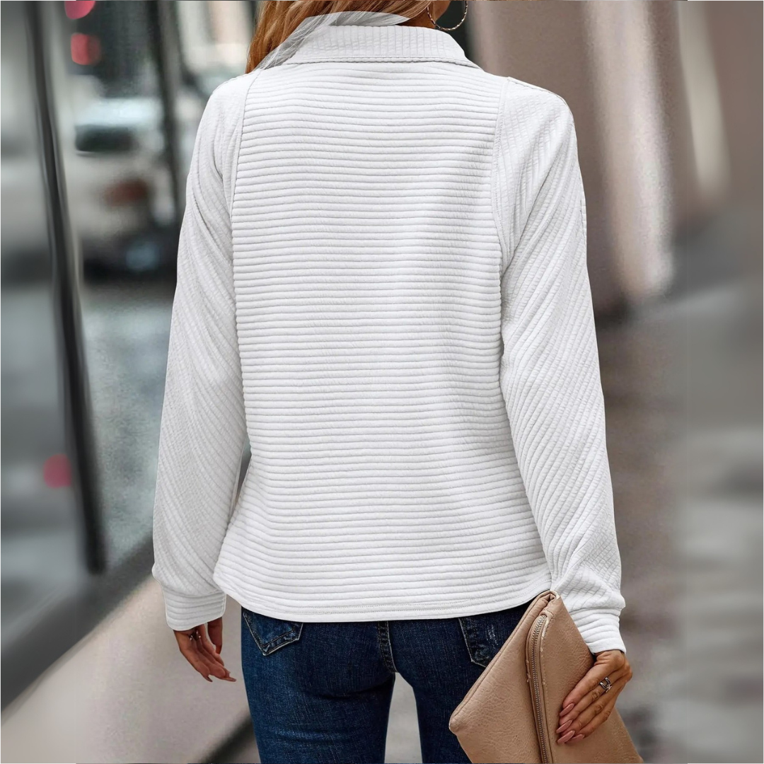 Stylischer Pullover Reißverschluss Kragen Damen - IdealeKleiden