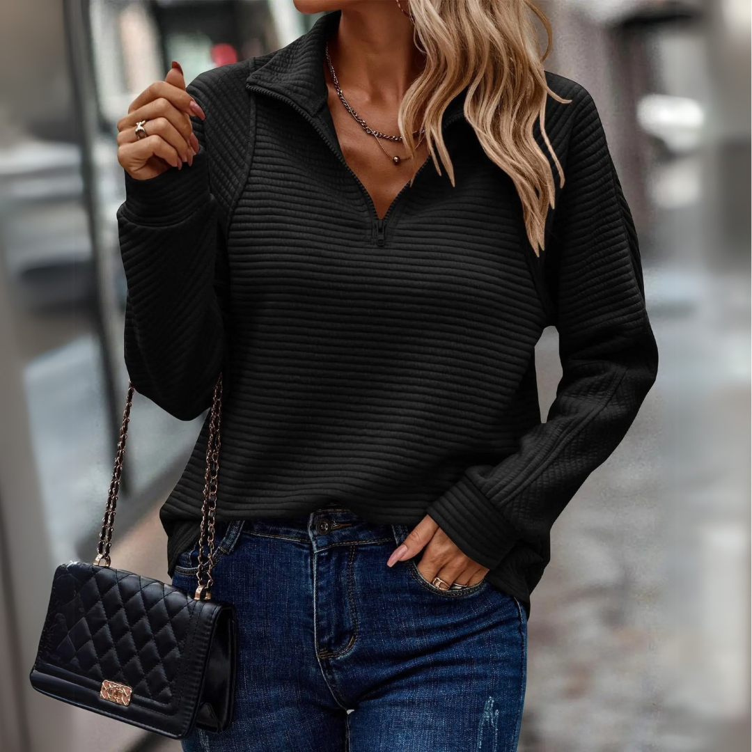 Stylischer Pullover Reißverschluss Kragen Damen