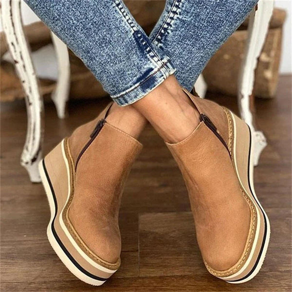 Stilvolle Stiefeletten Glatter Lederlook Seitenreißverschluss - IdealeKleiden