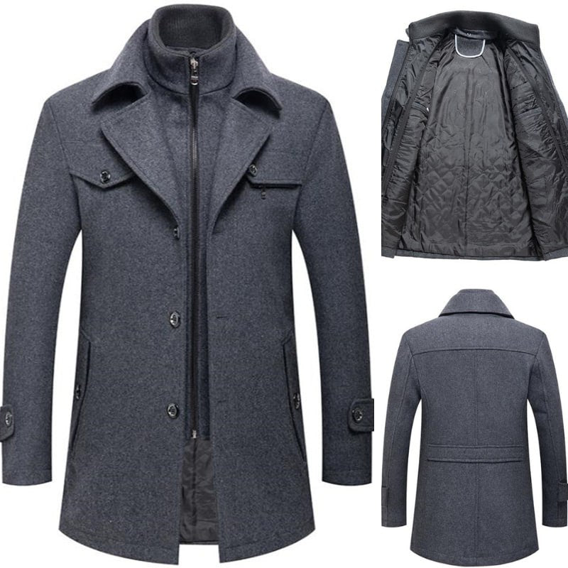 Herren Wollmantel Elegant Reißverschluss