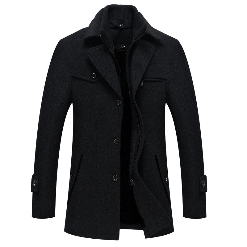 Herren Wollmantel Elegant Reißverschluss