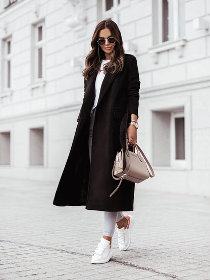Damen Wintermantel Lang Wolljacke Eleganter Kragen