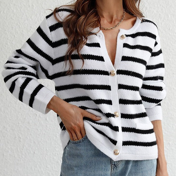 Damen Cardigan Streifenmuster Weich und Bequem