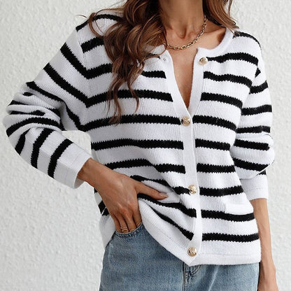 Damen Cardigan Streifenmuster Weich und Bequem