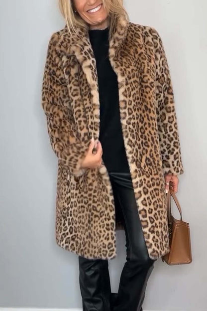 Elegante Damen Winterjacke Leopardenmuster Trendy - IdealeKleiden