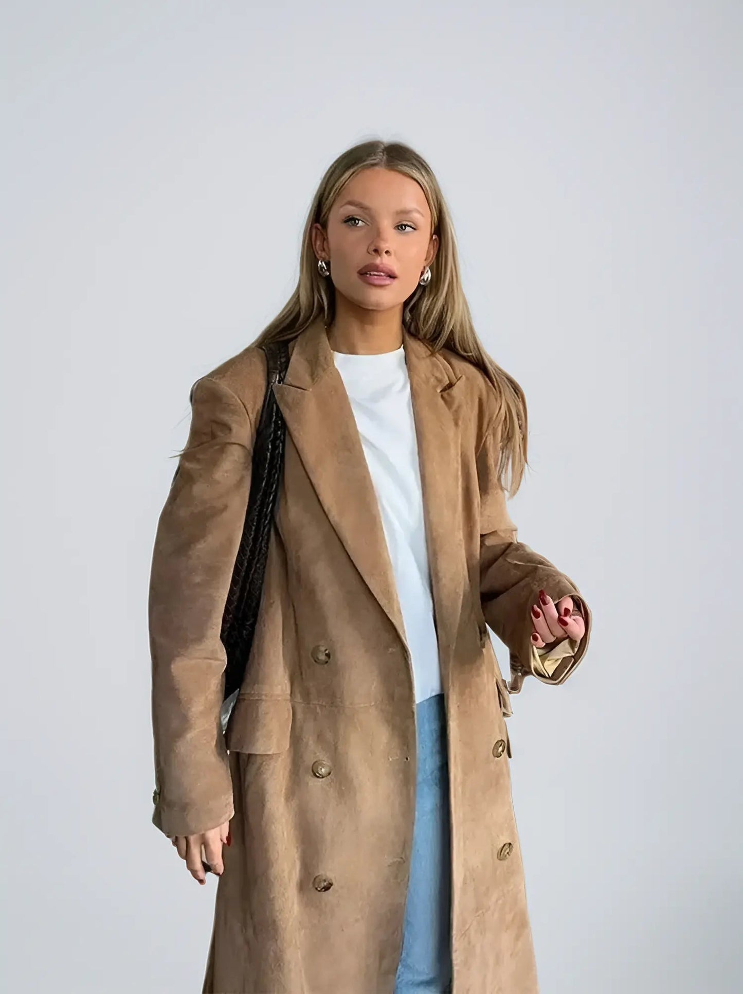 Damen Wildleder Trenchcoat Klassisch Elegent