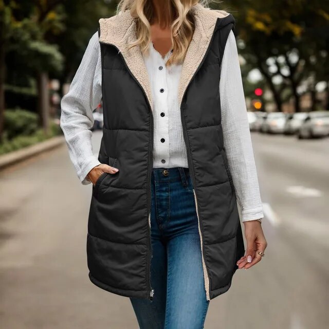 Damen Fleeceweste Kapuzenjacke Warm