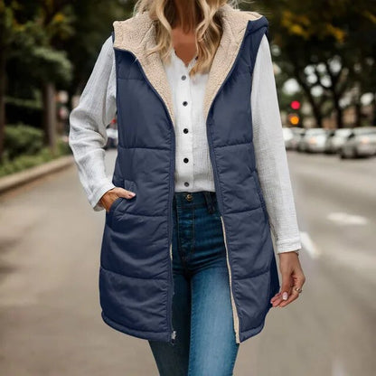 Damen Fleeceweste Kapuzenjacke Warm