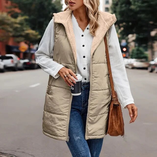 Damen Fleeceweste Kapuzenjacke Warm