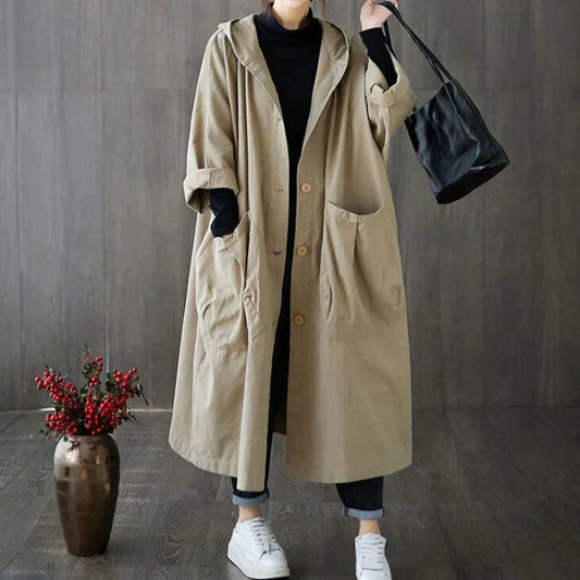 Eleganter Trenchcoat Lang Oversized Kapuze - IdealeKleiden
