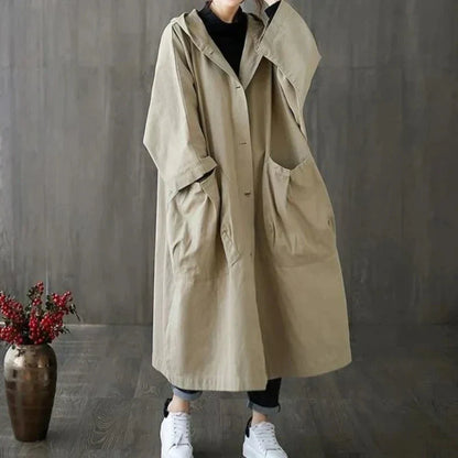 Eleganter Trenchcoat Lang Oversized Kapuze