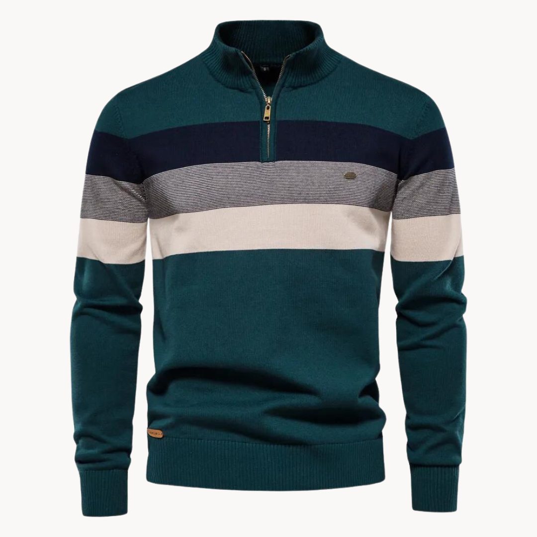 Herren Pullover Slim Fit Streifen Design Reißverschluss