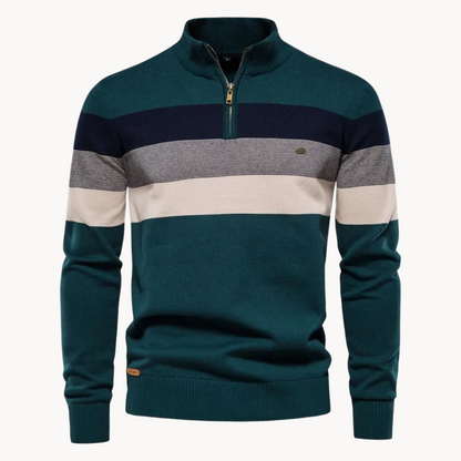 Herren Pullover Slim Fit Streifen Design Reißverschluss
