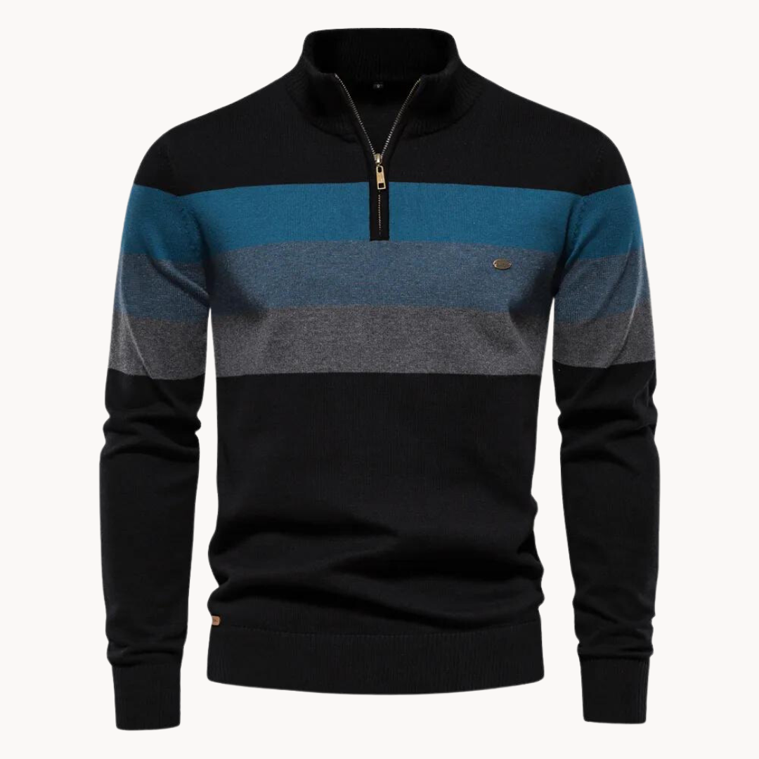 Herren Pullover Slim Fit Streifen Design Reißverschluss