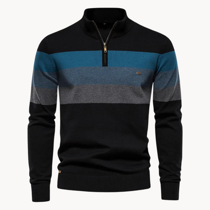 Herren Pullover Slim Fit Streifen Design Reißverschluss