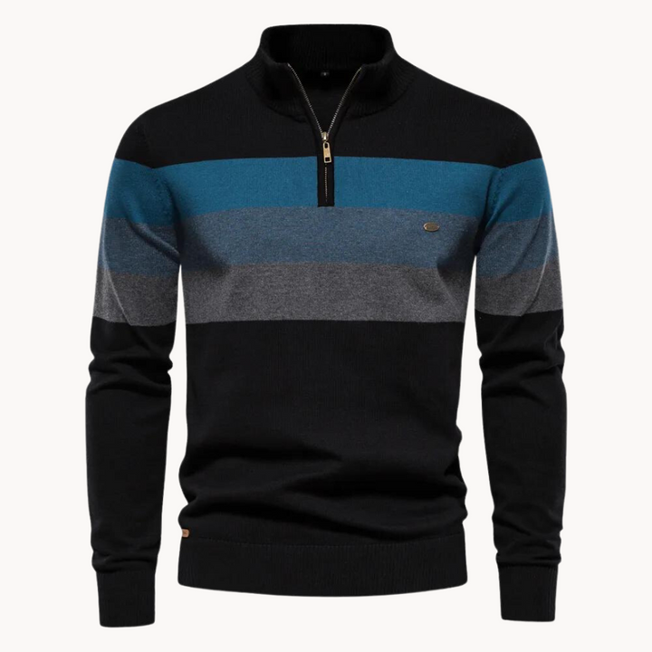 Herren Pullover Slim Fit Streifen Design Reißverschluss