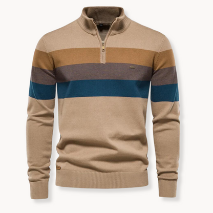 Herren Pullover Slim Fit Streifen Design Reißverschluss