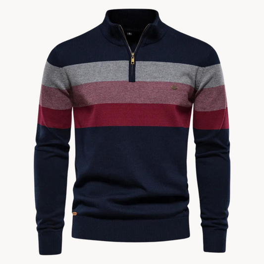 Herren Pullover Slim Fit Streifen Design Reißverschluss - IdealeKleiden