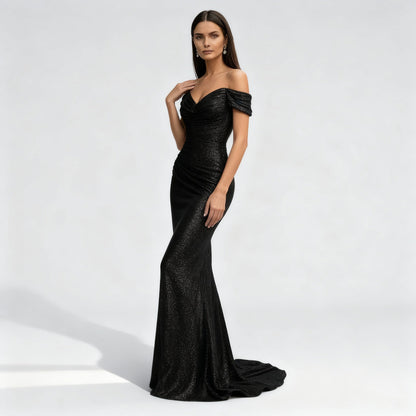 Glamouröses Paillettenkleid Damen Schulterfrei Abendkleid