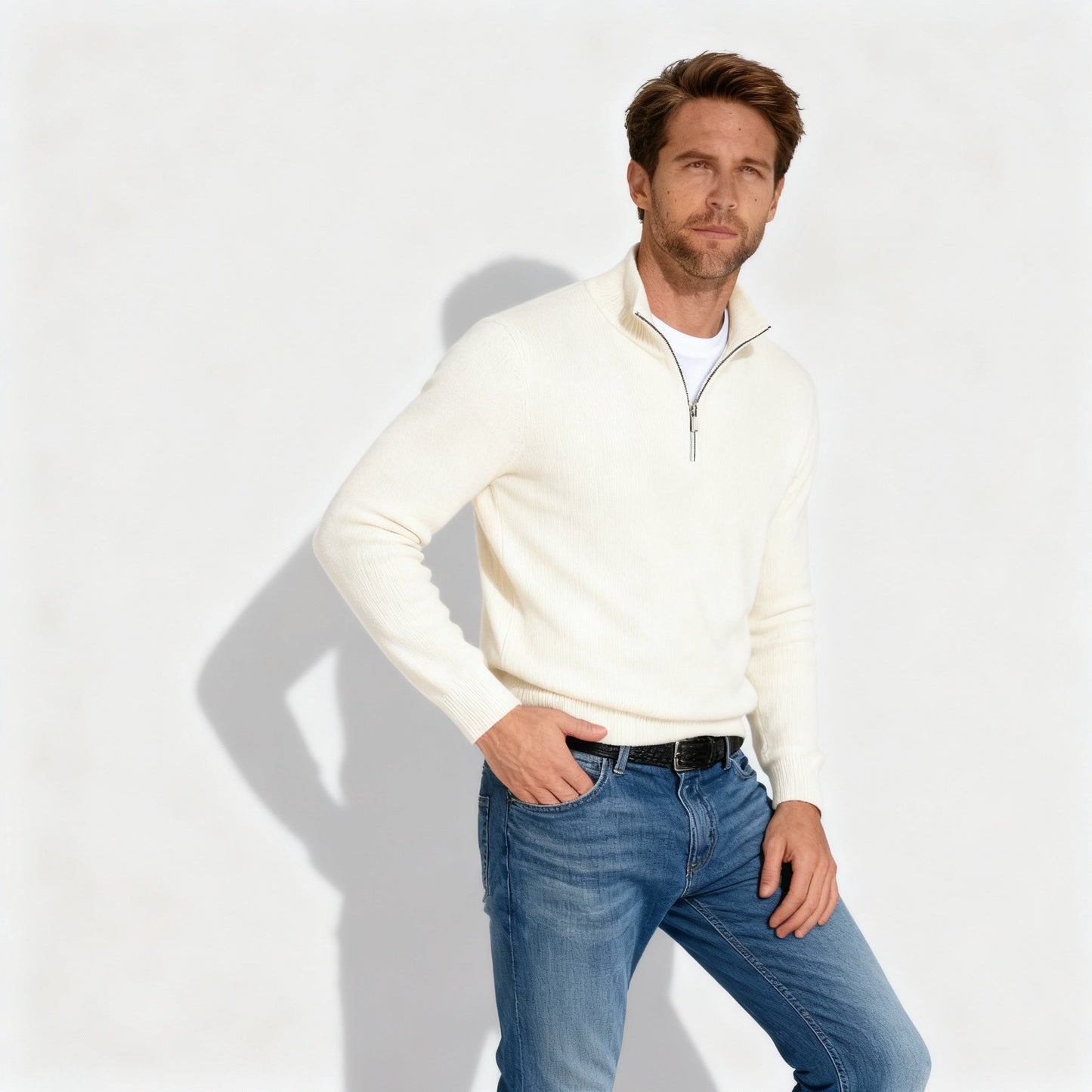 Modischer V-Ausschnitt Pullover Zip