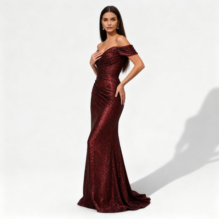 Glamouröses Paillettenkleid Damen Schulterfrei Abendkleid
