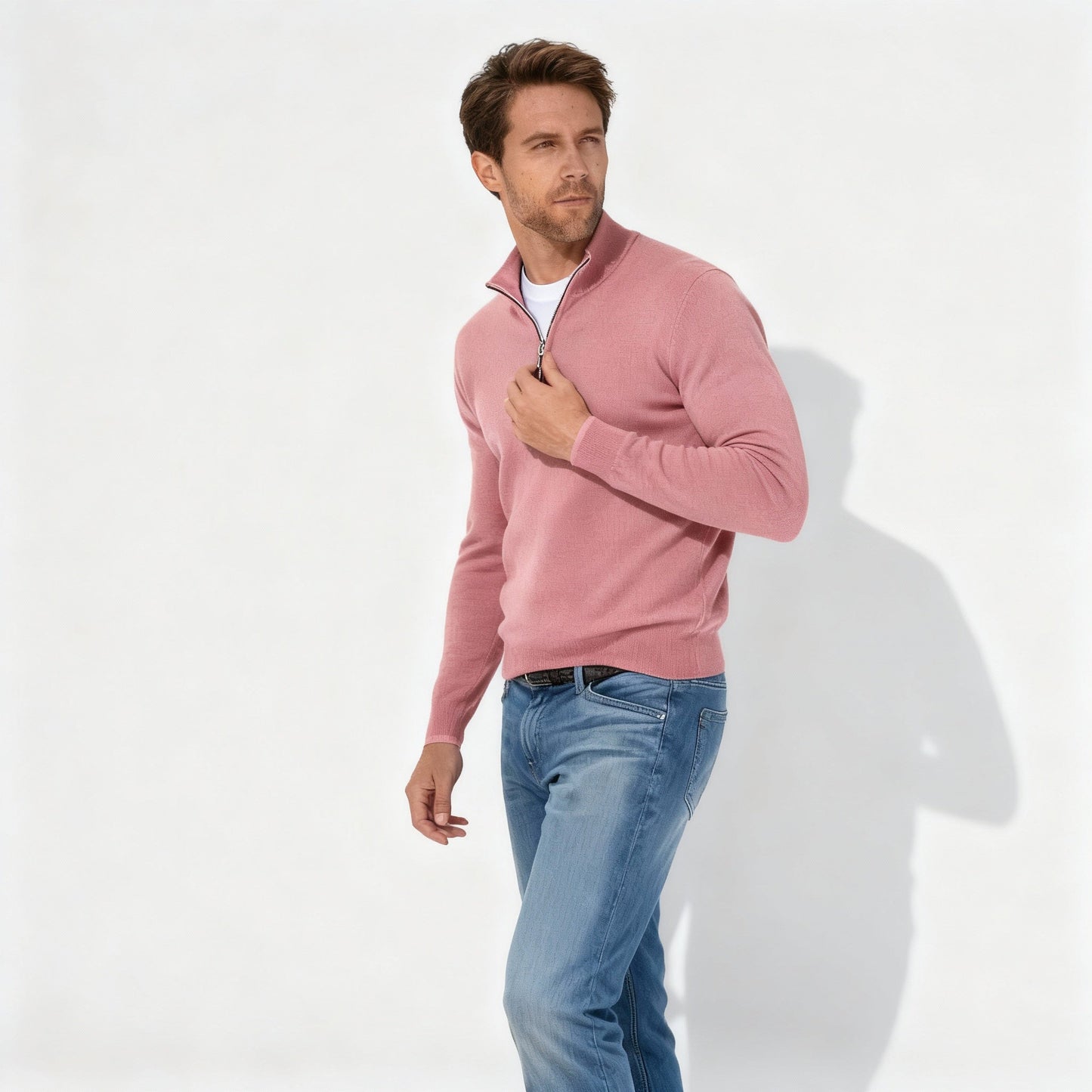 Modischer V-Ausschnitt Pullover Zip