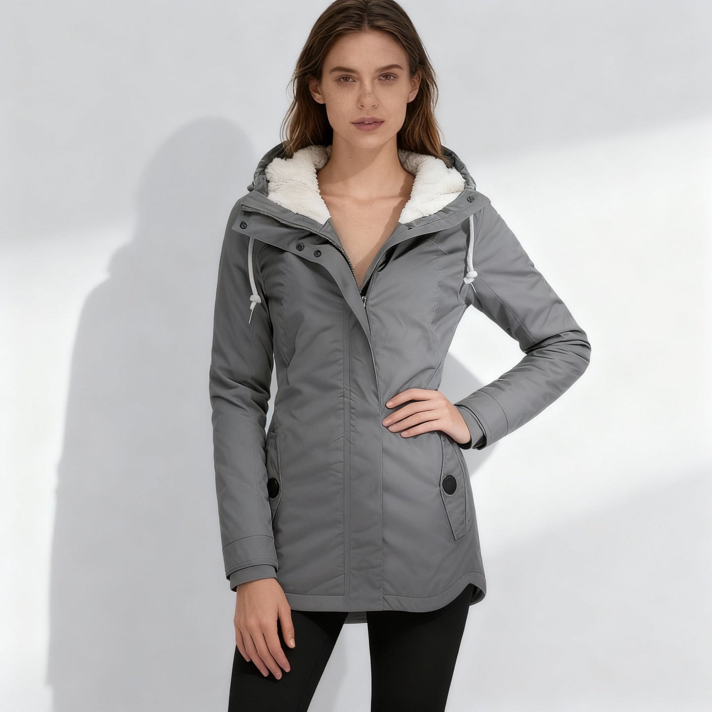 Warm gefütterte Damen Winterjacke Kapuzenmantel