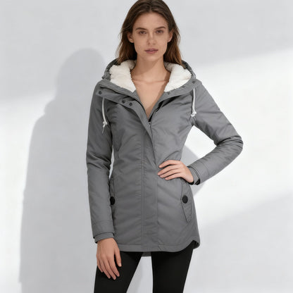 Warm gefütterte Damen Winterjacke Kapuzenmantel