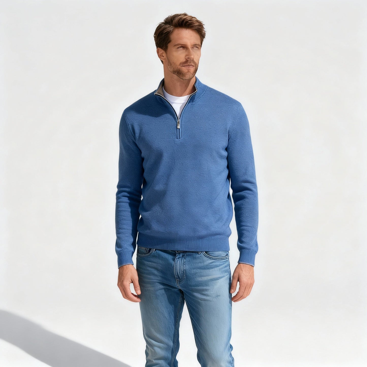 Modischer V-Ausschnitt Pullover Zip