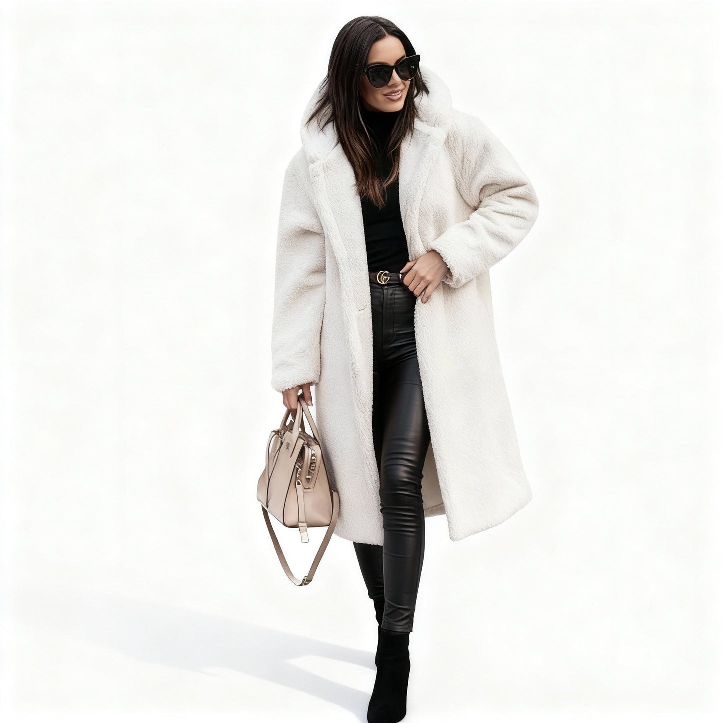 Weiche Fleece-Damenmantel Lang Elegant
