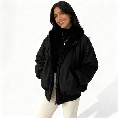 Warme Oversized Damenwinterjacke Thermo Fleece - IdealeKleiden