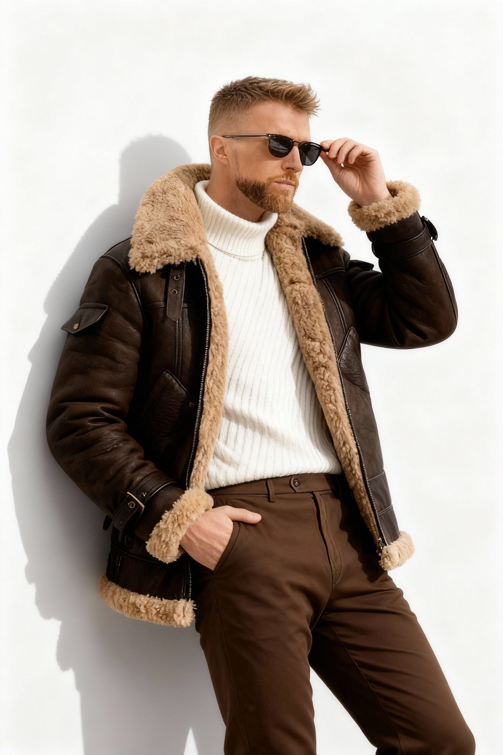 Herren Fliegerjacke Warm Gefüttert Camel Braun - IdealeKleiden