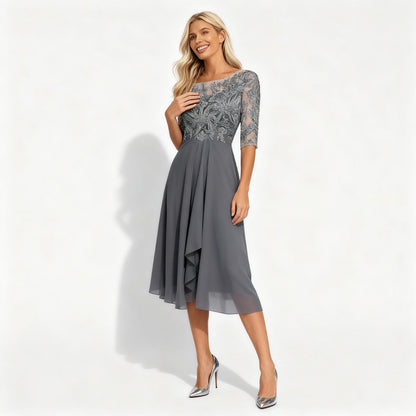 Elegantes Damen Chiffon Kleid Midi Länge