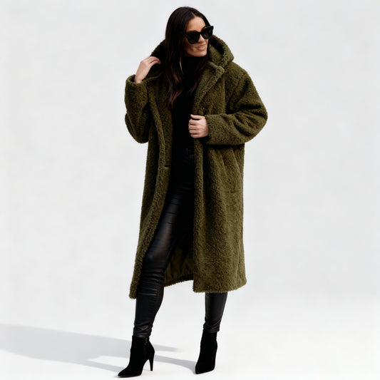 Weiche Fleece-Damenmantel Lang Elegant - IdealeKleiden