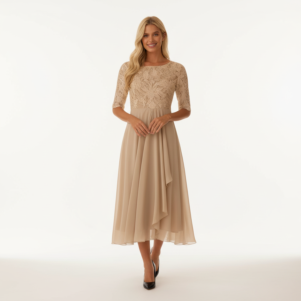 Elegantes Damen Chiffon Kleid Midi Länge