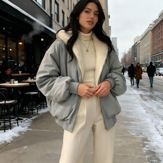 Thermo Wintermantel Damen Oversized Fleece Jacke - IdealeKleiden