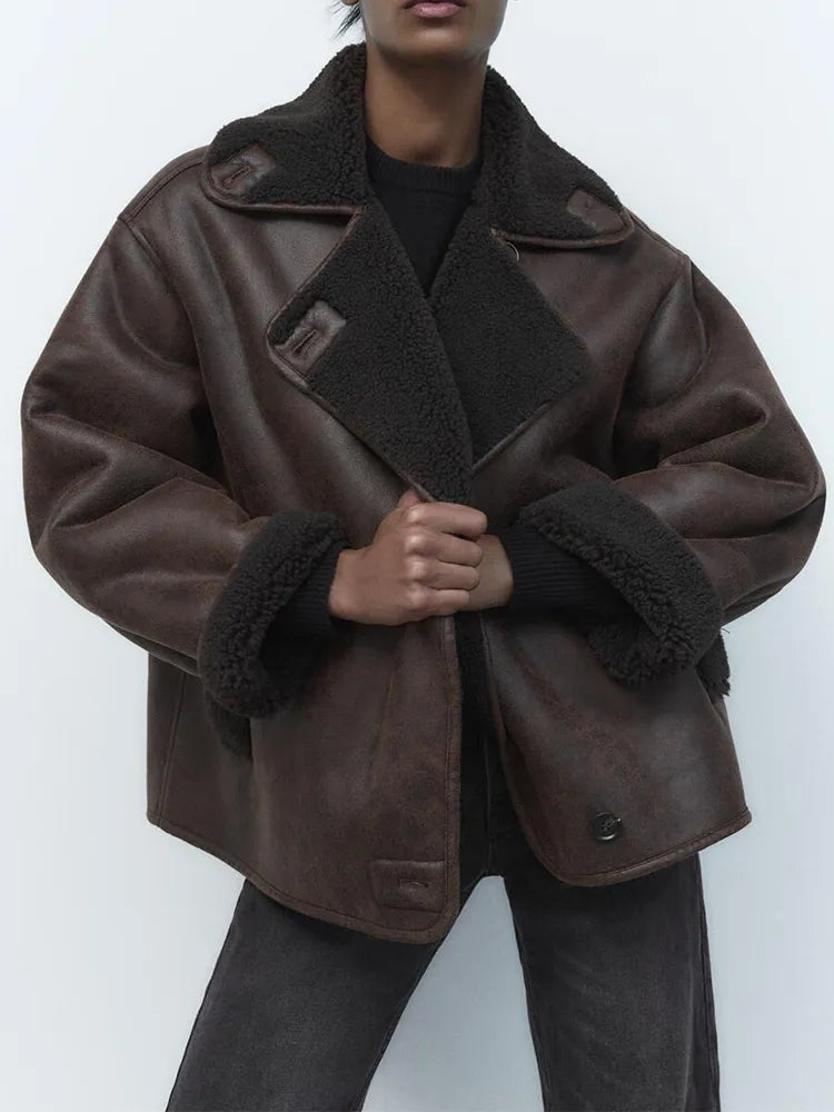 Stylische Lederjacke Damen Vintage Look