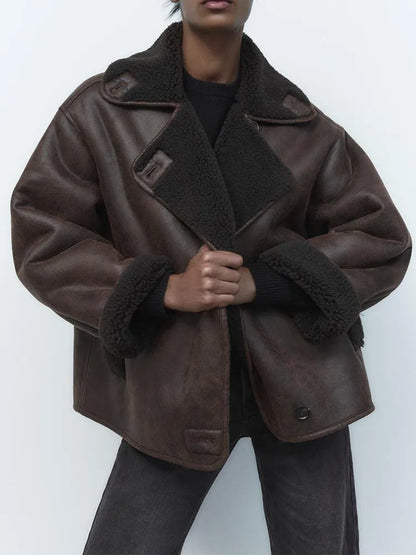 Stylische Lederjacke Damen Vintage Look