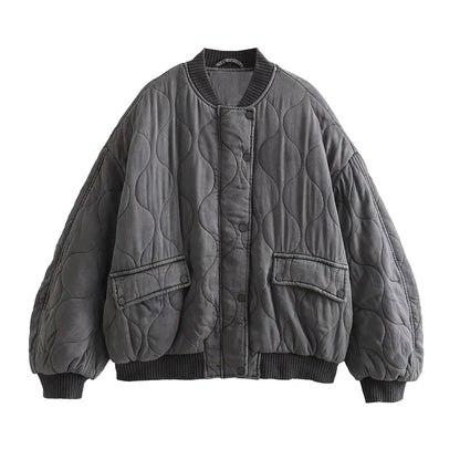 Damen Oversize Bomberjacke Grau - IdealeKleiden