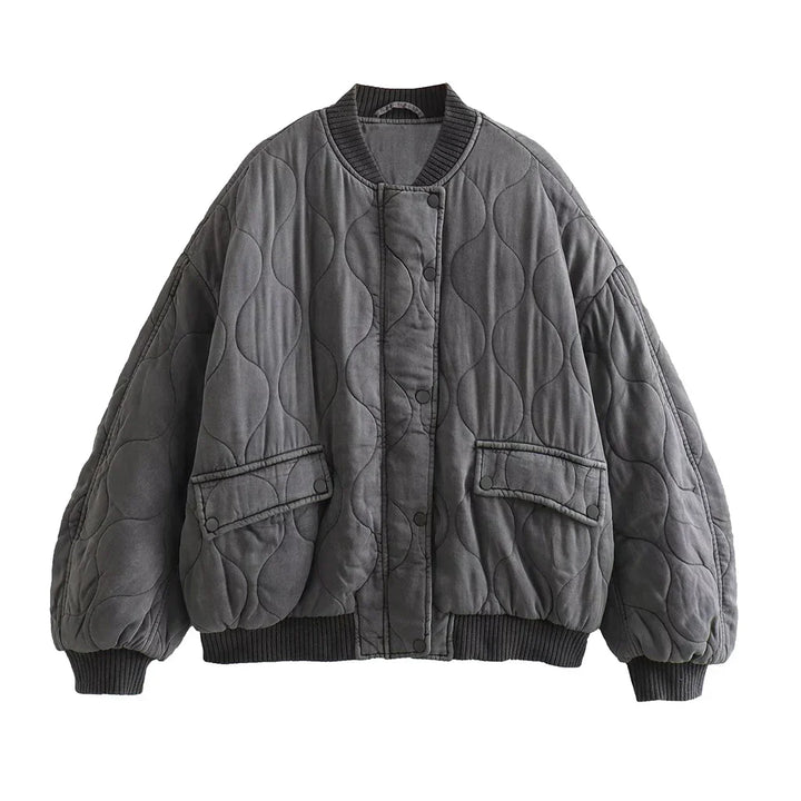Damen Oversize Bomberjacke Grau - IdealeKleiden