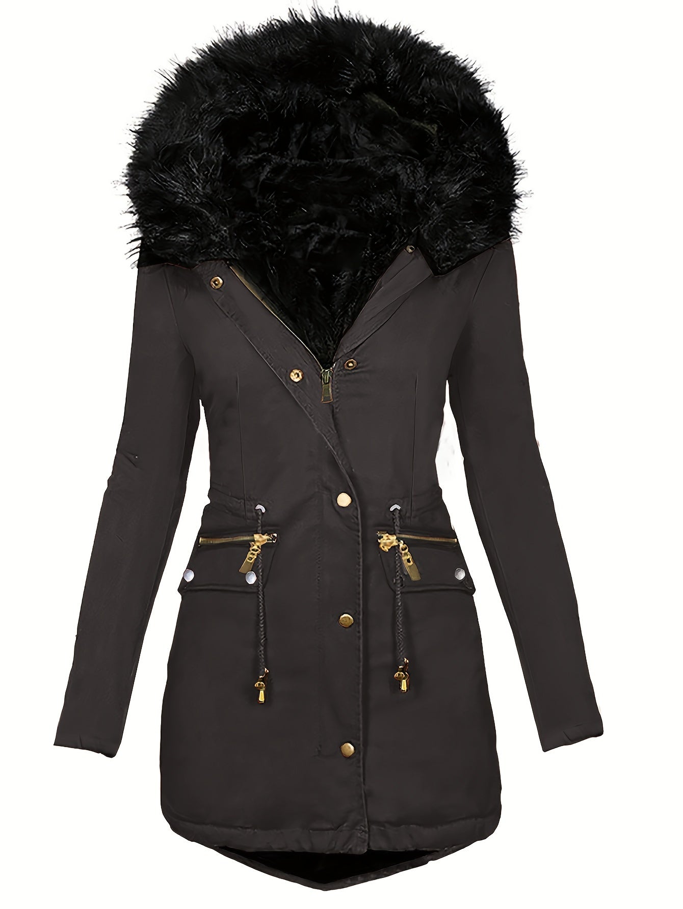Damen Winterparka Kapuze Kunstpelz - IdealeKleiden