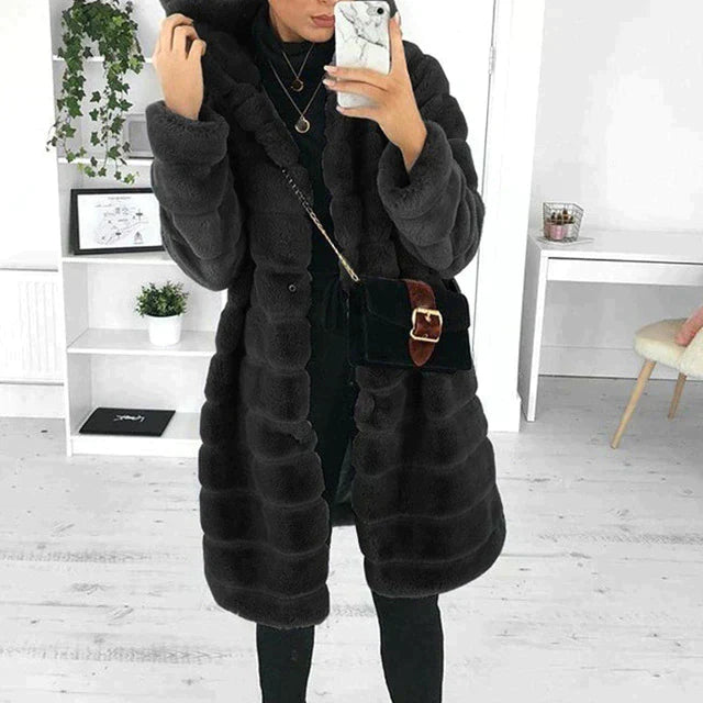 Winterjacke Damen Lang Kapuze Flauschig - IdealeKleiden