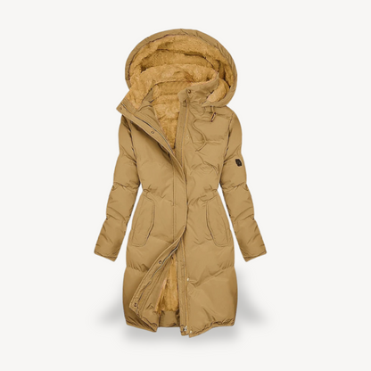 Damen Winterjacke Lang Kapuze Weich Isoliert