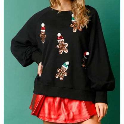Weihnachts-Pullover Damen Warm Pailletten Bommel Design