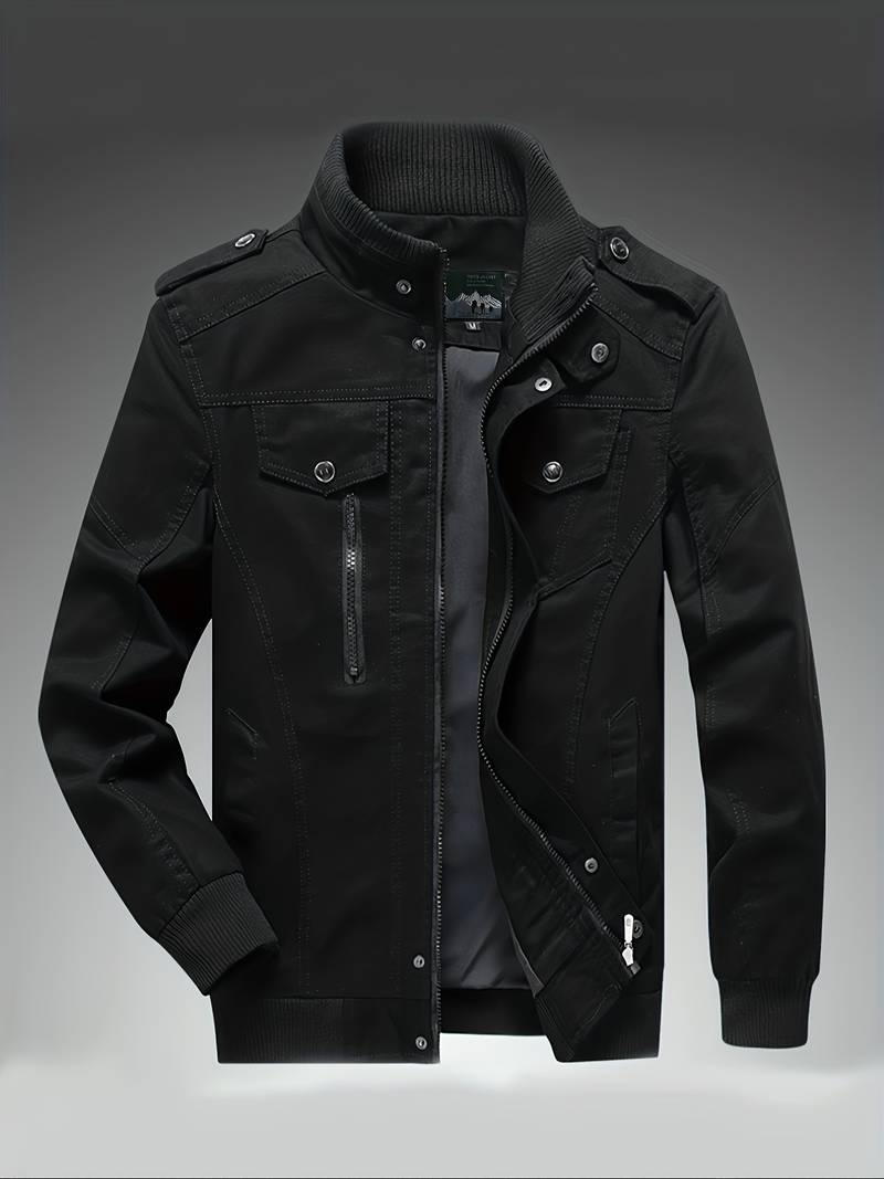 Herren Winterjacke Schwarz Reißverschluss - IdealeKleiden